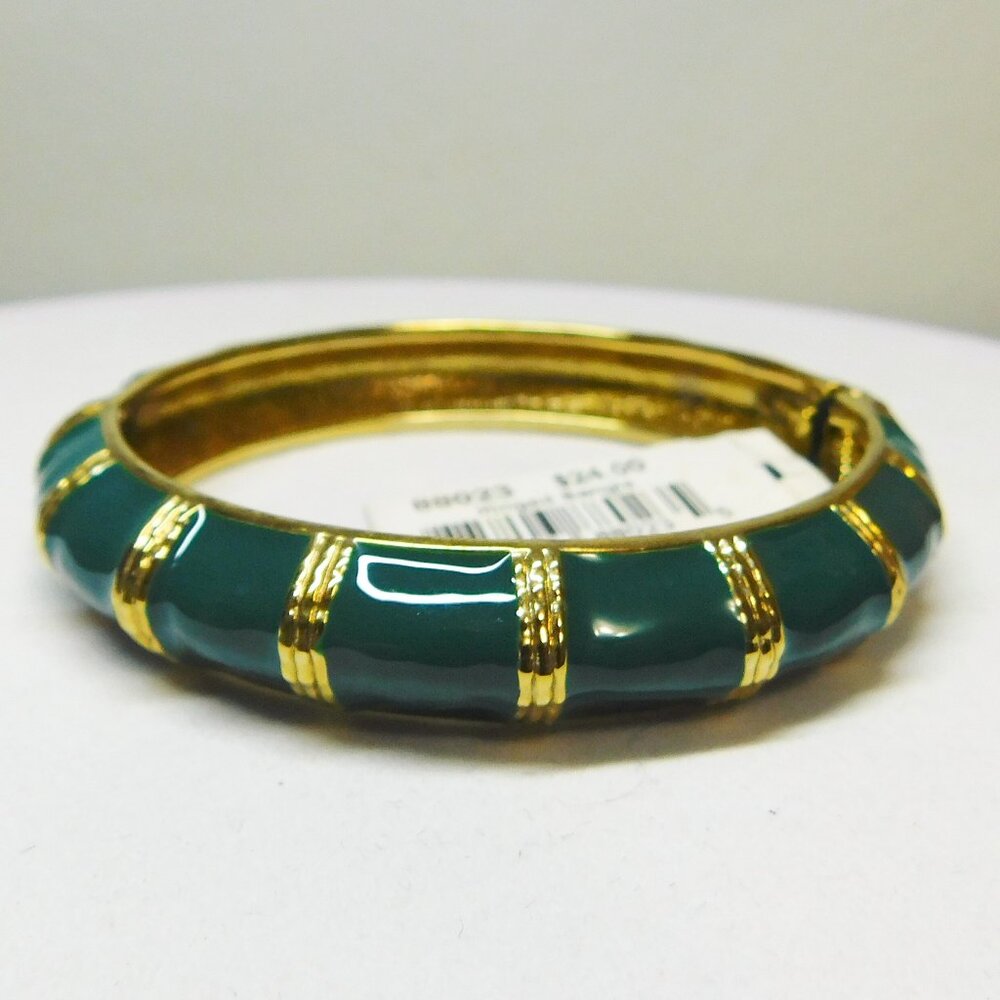 Cookie Lee - Teal & Gold Hinged Bangle Bracelet - New With Tags